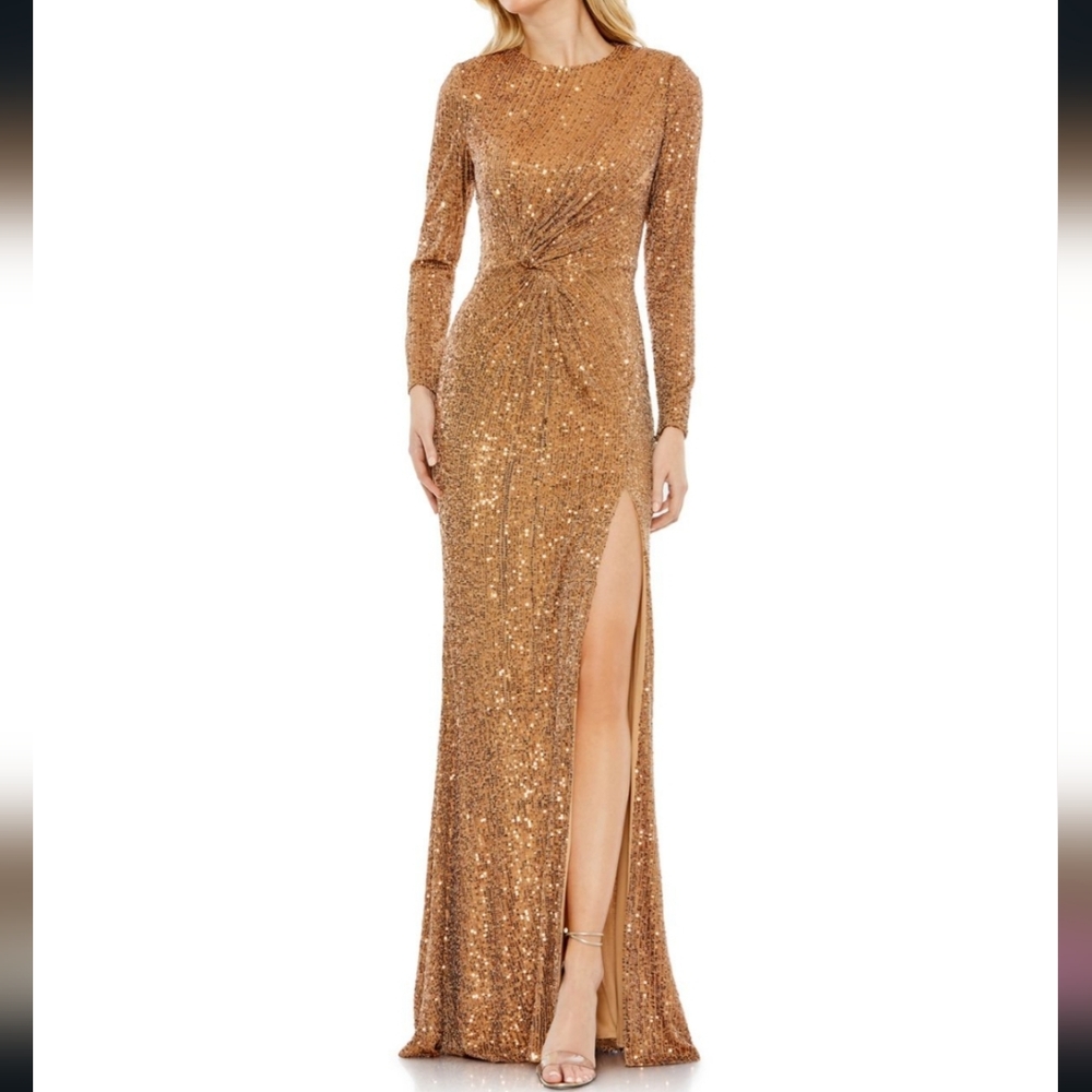 MacDuggal Knotted Waist High Slit Dress